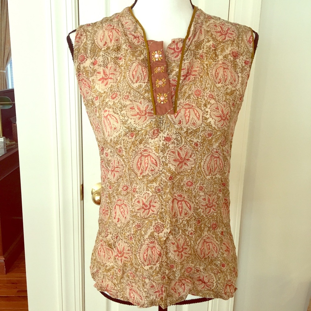 Lotus Indian flower mandarin tank top gold pink